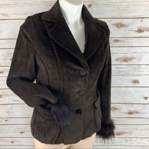 Vieerjnu Brown Suede Leather Fur Cuff Jacket